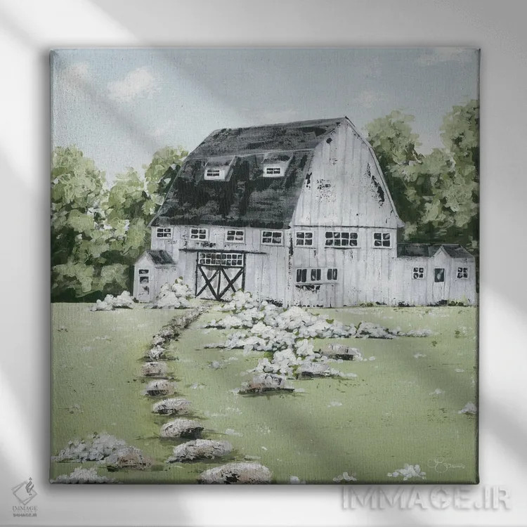 تابلو انبار سفید در مزرعه اثر هولیهکس آرت (استودیو هنری) - نمای روبهرو روی دیوار