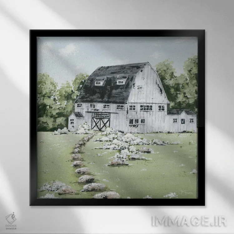 تابلو انبار سفید در مزرعه اثر هولیهکس آرت (استودیو هنری) - نمای قابدار مشکی