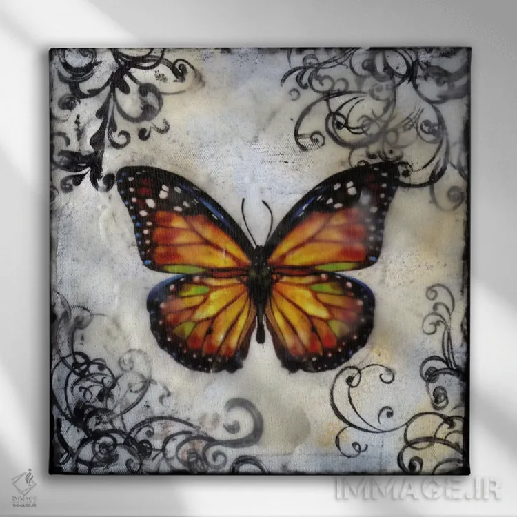 تابلو فلاتربی ۱۲ (بازی با کلمه پروانه / شیء پرنده) اثر هدر آفرود - نمای روبهرو روی دیوار