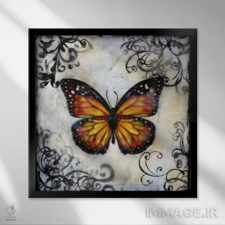 تابلو فلاتربی ۱۲ (بازی با کلمه پروانه / شیء پرنده) اثر هدر آفرود - نمای قابدار مشکی