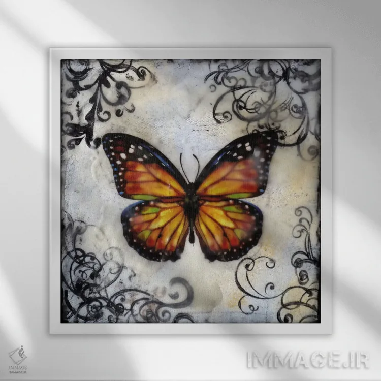 تابلو فلاتربی ۱۲ (بازی با کلمه پروانه / شیء پرنده) اثر هدر آفرود - نمای قابدار سفید