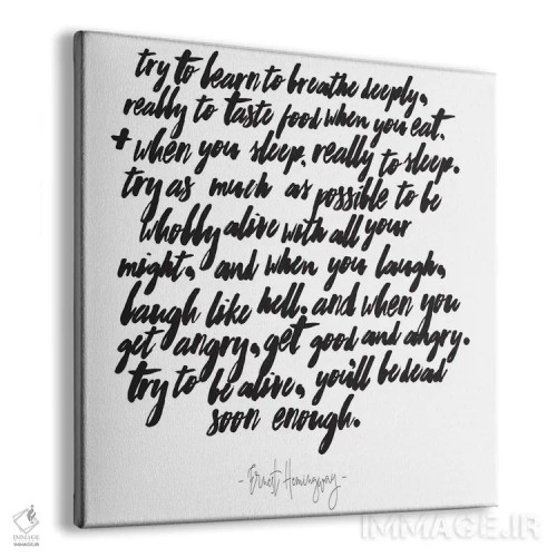 تابلو جملهای از همینگوی دربارهٔ تلاش برای زندگی اثر هانیمون هتل (برند هنری) - نمای پرسپکتیو محصول