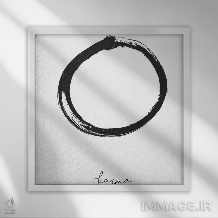 تابلو کارما (عمل و نتیجه) اثر هانیمون هتل (برند هنری) - نمای قابدار سفید