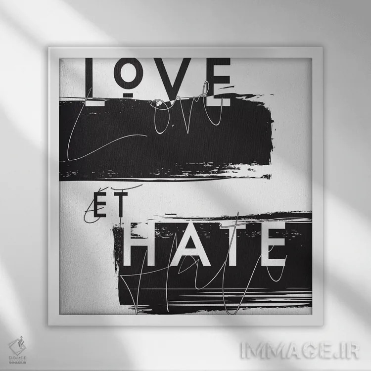 تابلو عشق و نفرت (انگلیسی-فرانسوی) اثر هانیمون هتل (برند هنری) - نمای قابدار سفید