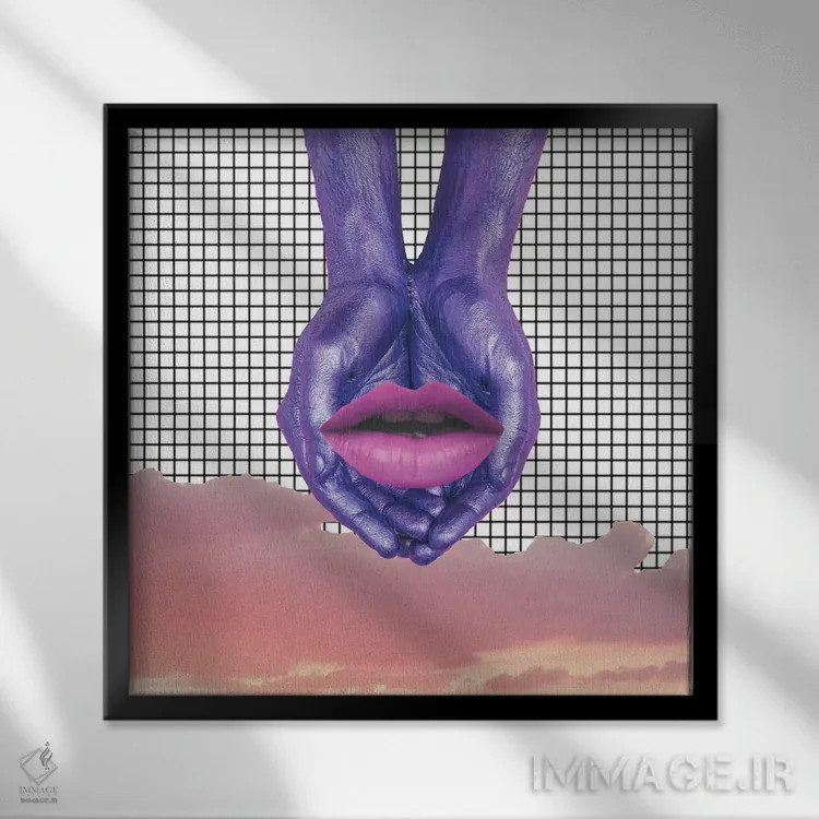 تابلو لبهای فلوئورو (واژه هنری) اثر هانیمون هتل (برند هنری) - نمای قابدار مشکی