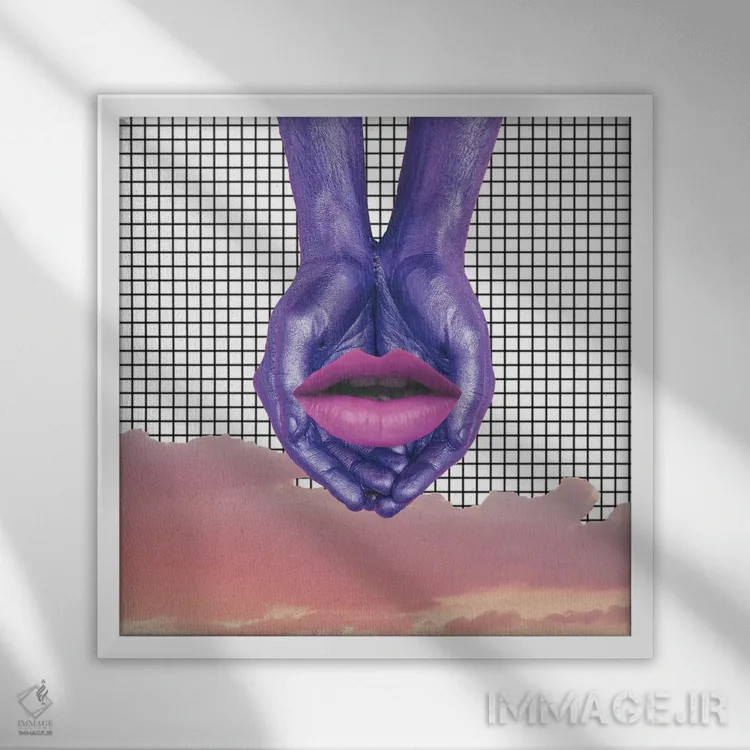 تابلو لبهای فلوئورو (واژه هنری) اثر هانیمون هتل (برند هنری) - نمای قابدار سفید