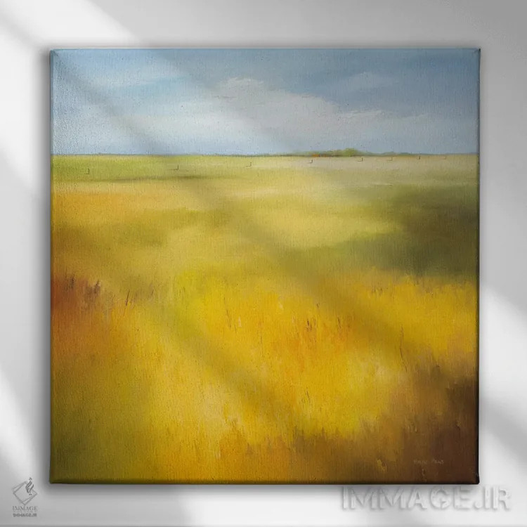 تابلو مزرعه زرد ۱ اثر هانس پاوس - نمای روبهرو روی دیوار