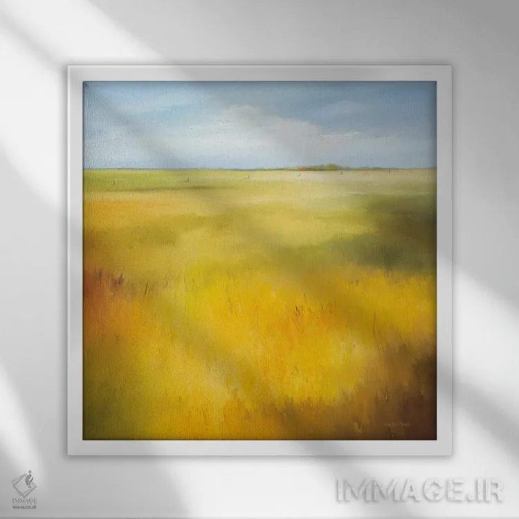 تابلو مزرعه زرد ۱ اثر هانس پاوس - نمای قابدار سفید