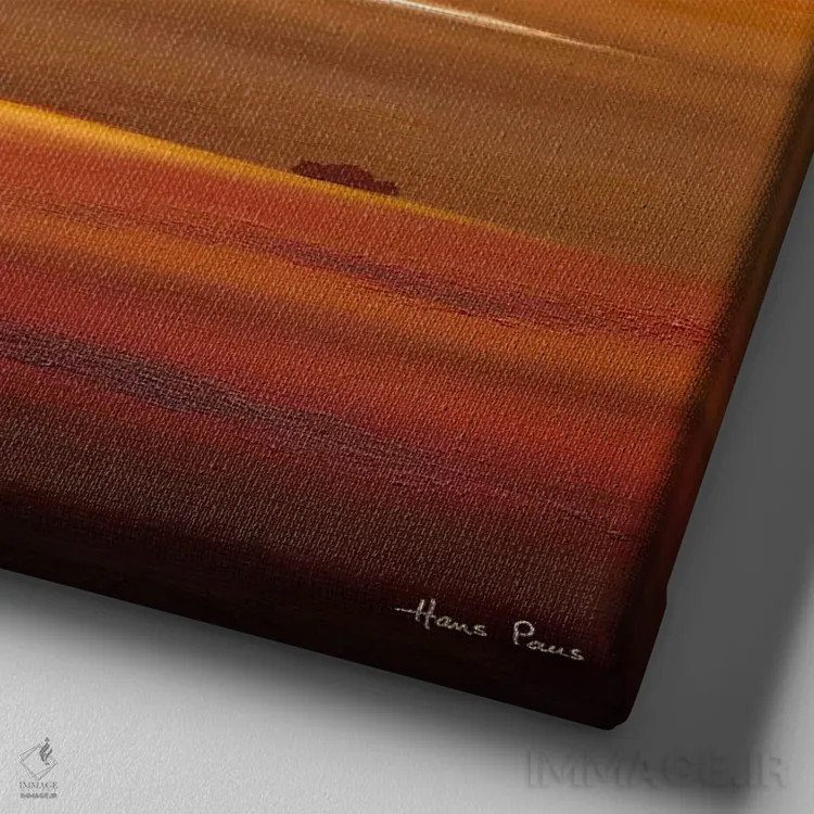 تابلو غروب خورشید ۴ اثر هانس پاوس - نمای نزدیک بافت بوم