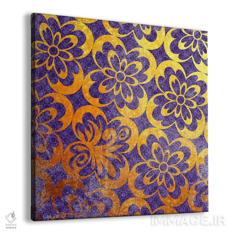 تابلو تزیینات گلدار طلایی با نقشهای بنفش اثر فایو بای فایو کالکتیو - نمای پرسپکتیو محصول