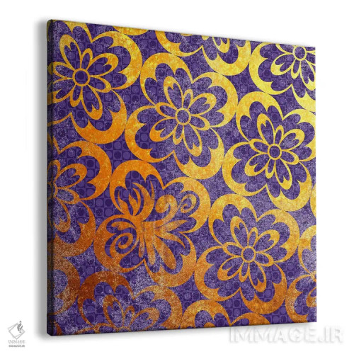 تابلو تزیینات گلدار طلایی با نقشهای بنفش اثر فایو بای فایو کالکتیو - نمای پرسپکتیو محصول
