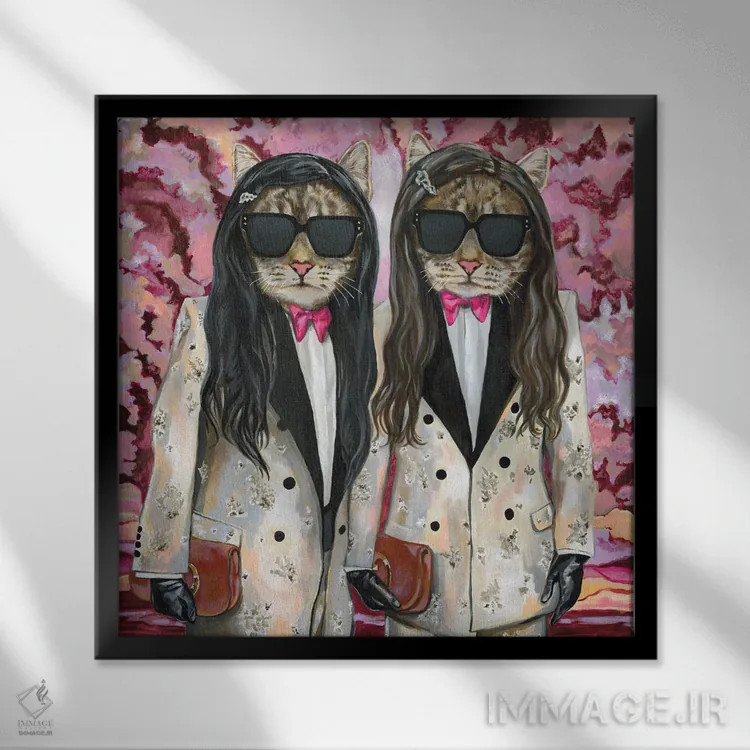 تابلو گربههای گالا اثر هدر پری - نمای قابدار مشکی