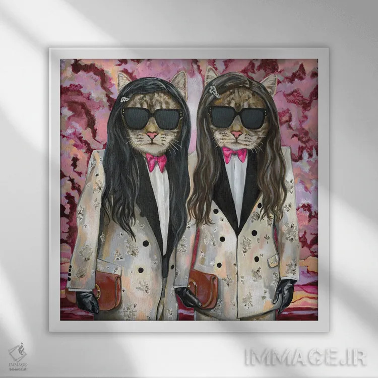 تابلو گربههای گالا اثر هدر پری - نمای قابدار سفید