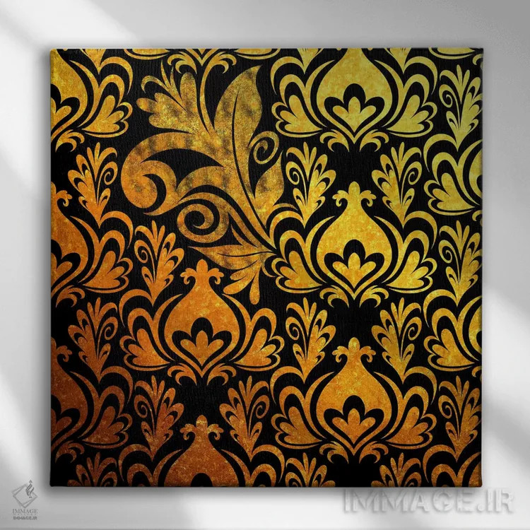 تابلو قطعه نامنسجم سیاه و طلایی اثر فایو بای فایو کالکتیو - نمای روبهرو روی دیوار