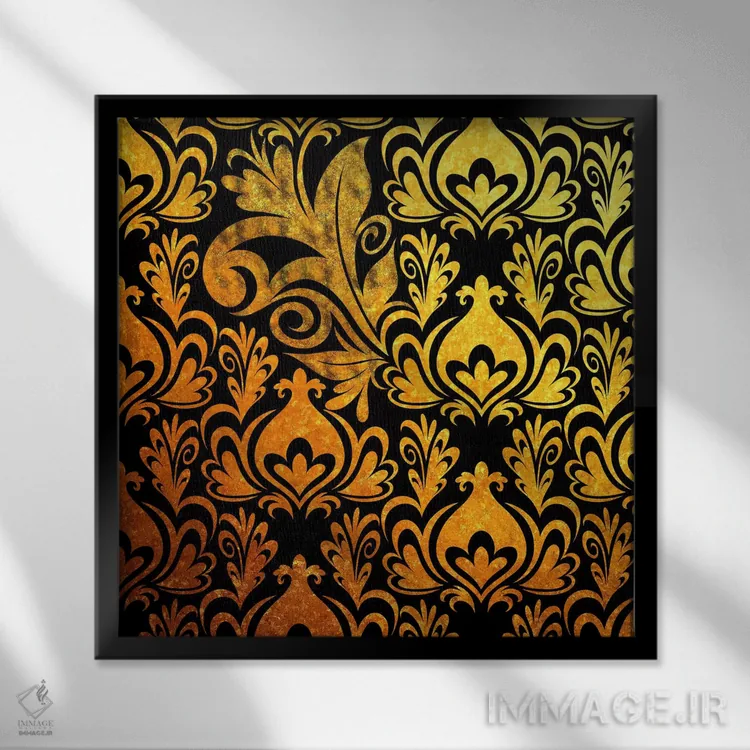 تابلو قطعه نامنسجم سیاه و طلایی اثر فایو بای فایو کالکتیو - نمای قابدار مشکی
