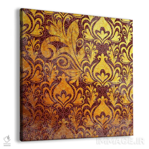 تابلو قطعه نامنسجم طلایی با نقشهای زرشکی اثر فایو بای فایو کالکتیو - نمای پرسپکتیو محصول