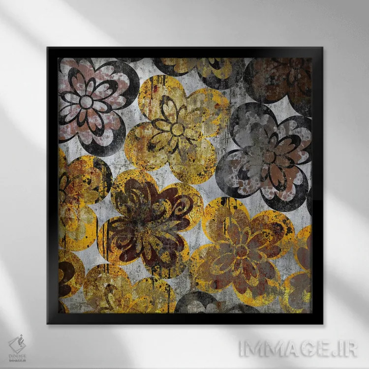تابلو تزیینات گلدار روی دیوار کهنه اثر فایو بای فایو کالکتیو - نمای قابدار مشکی