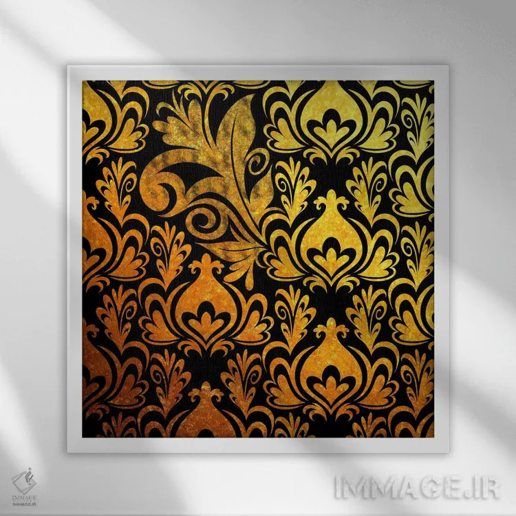 تابلو قطعه نامنسجم سیاه و طلایی اثر فایو بای فایو کالکتیو - نمای قابدار سفید