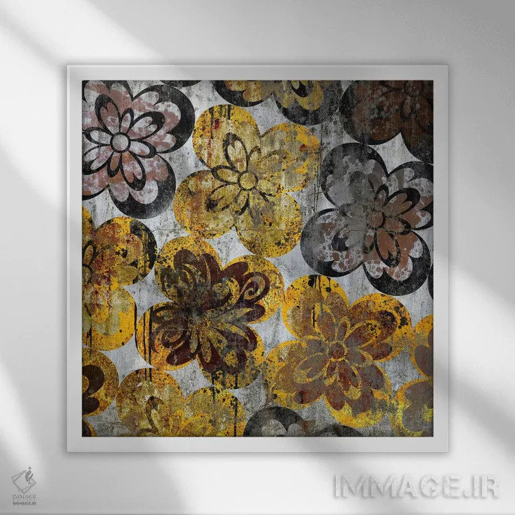 تابلو تزیینات گلدار روی دیوار کهنه اثر فایو بای فایو کالکتیو - نمای قابدار سفید