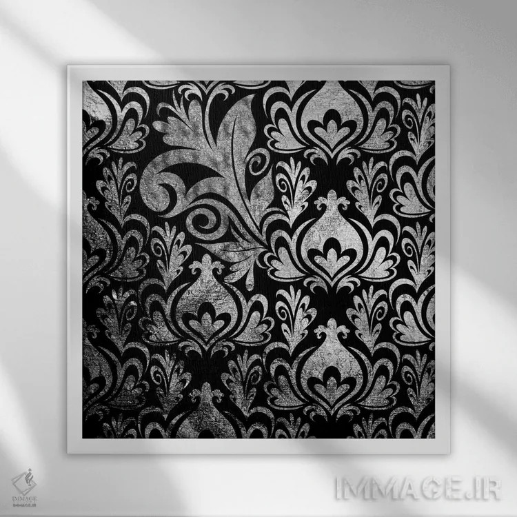 تابلو قطعه نامنسجم سیاه و نقرهای اثر فایو بای فایو کالکتیو - نمای قابدار سفید