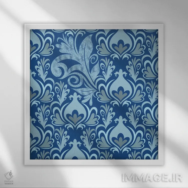 تابلو قطعه نامنسجم آبی و آبی روشن اثر فایو بای فایو کالکتیو - نمای قابدار سفید