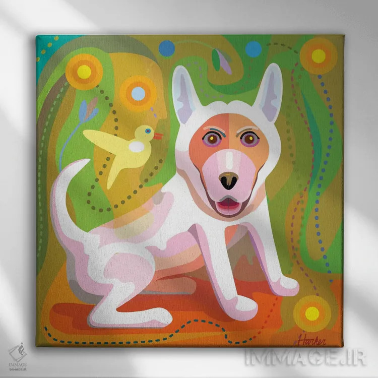 تابلو سگ سفید اثر چارلز هارکر - نمای روبهرو روی دیوار