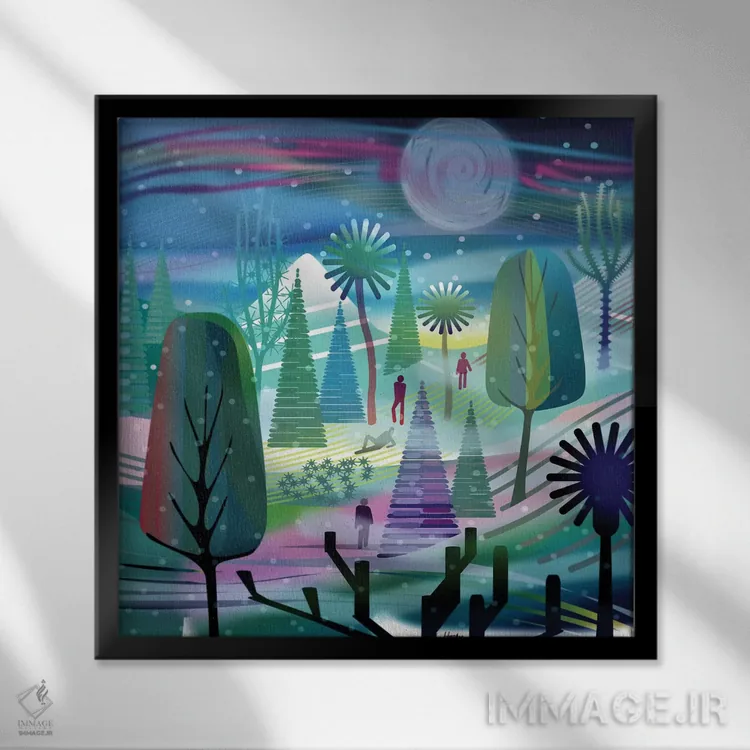 تابلو آبتنی در نور ماه اثر چارلز هارکر - نمای قابدار مشکی