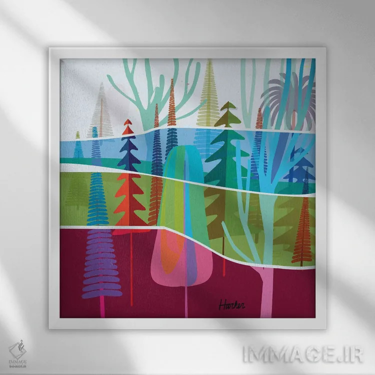 تابلو درختان توری پاینز (نام گونه درخت) اثر چارلز هارکر - نمای قابدار سفید