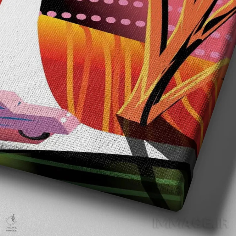 تابلو سفر به پارک الیژن (پارک معروف لسآنجلس) اثر چارلز هارکر - نمای نزدیک بافت بوم