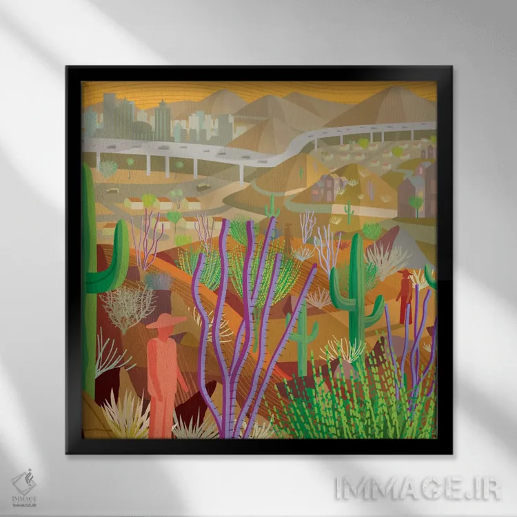 تابلو شهر بیابانی فنیکس اثر چارلز هارکر - نمای قابدار مشکی