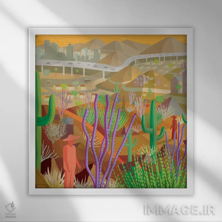 تابلو شهر بیابانی فنیکس اثر چارلز هارکر - نمای قابدار سفید