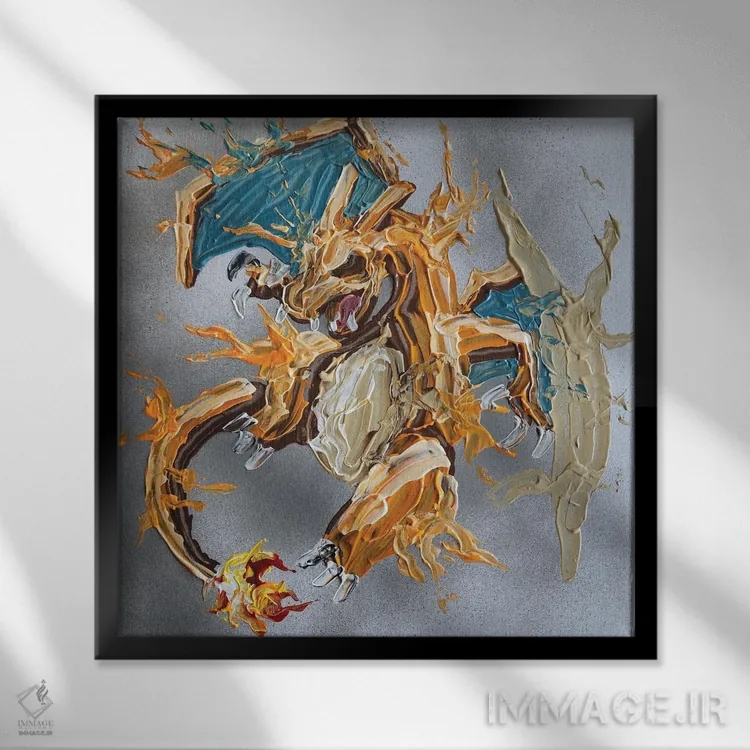 تابلو چاریزارد انتزاعی (شخصیت پوکمون) اثر اندرو هار - نمای قابدار مشکی