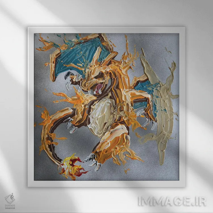 تابلو چاریزارد انتزاعی (شخصیت پوکمون) اثر اندرو هار - نمای قابدار سفید