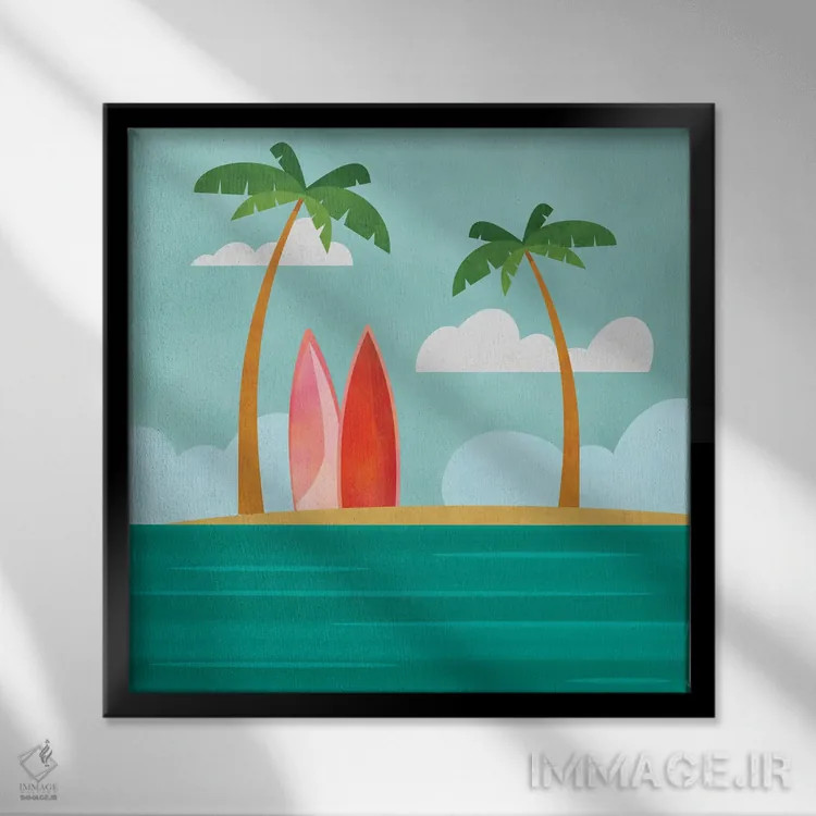 تابلو منطقه موجسواری کارائیب اثر آندریا هازه - نمای قابدار مشکی