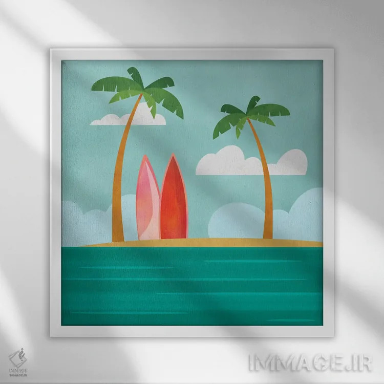 تابلو منطقه موجسواری کارائیب اثر آندریا هازه - نمای قابدار سفید