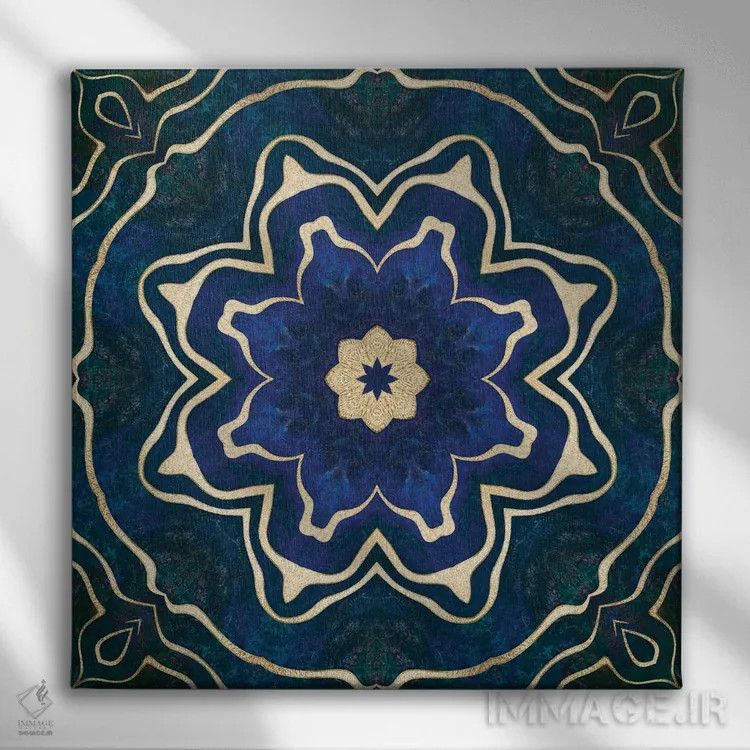 تابلو کاشی آبی طلایی اثر آندریا هازه - نمای روبهرو روی دیوار