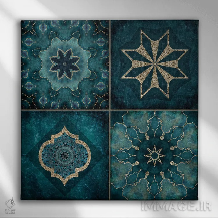 تابلو کاشیهای فیروزهای شیک اثر آندریا هازه - نمای روبهرو روی دیوار