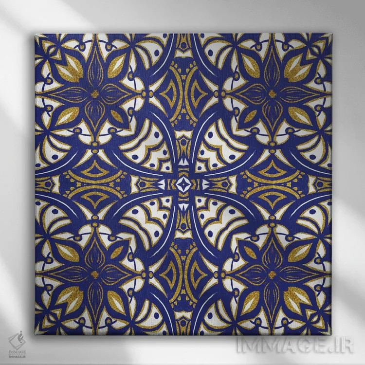 تابلو کاشی آبی طلایی قدیمی اثر آندریا هازه - نمای روبهرو روی دیوار