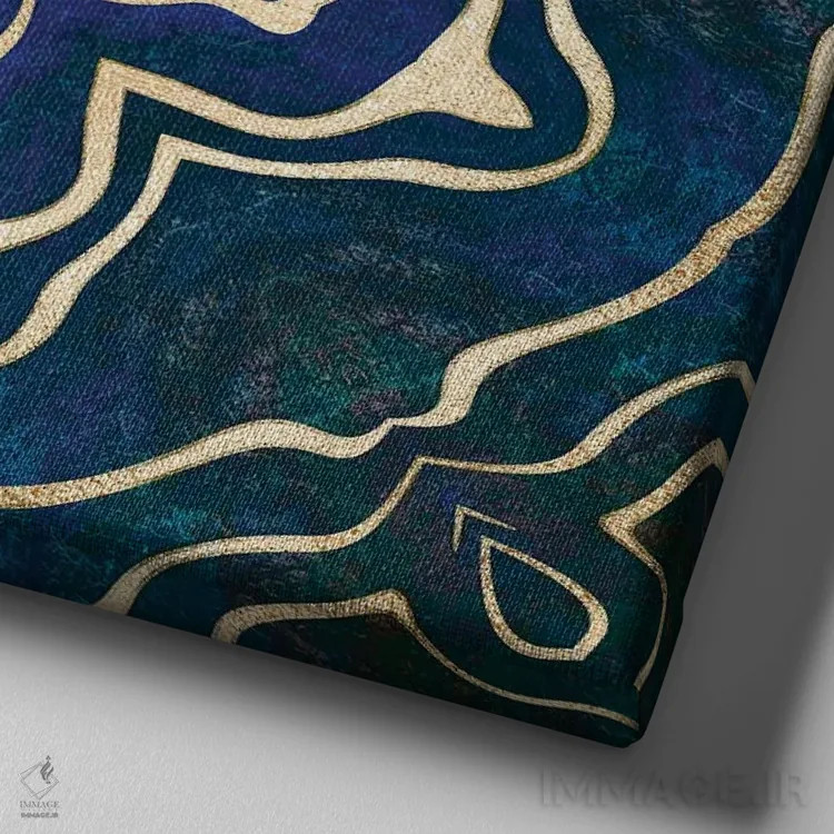 تابلو کاشی آبی طلایی اثر آندریا هازه - نمای نزدیک بافت بوم