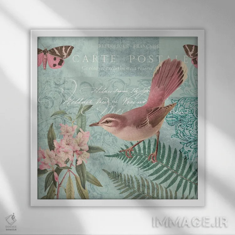 تابلو باغ پرندگان قدیمی اثر آندریا هازه - نمای قابدار سفید