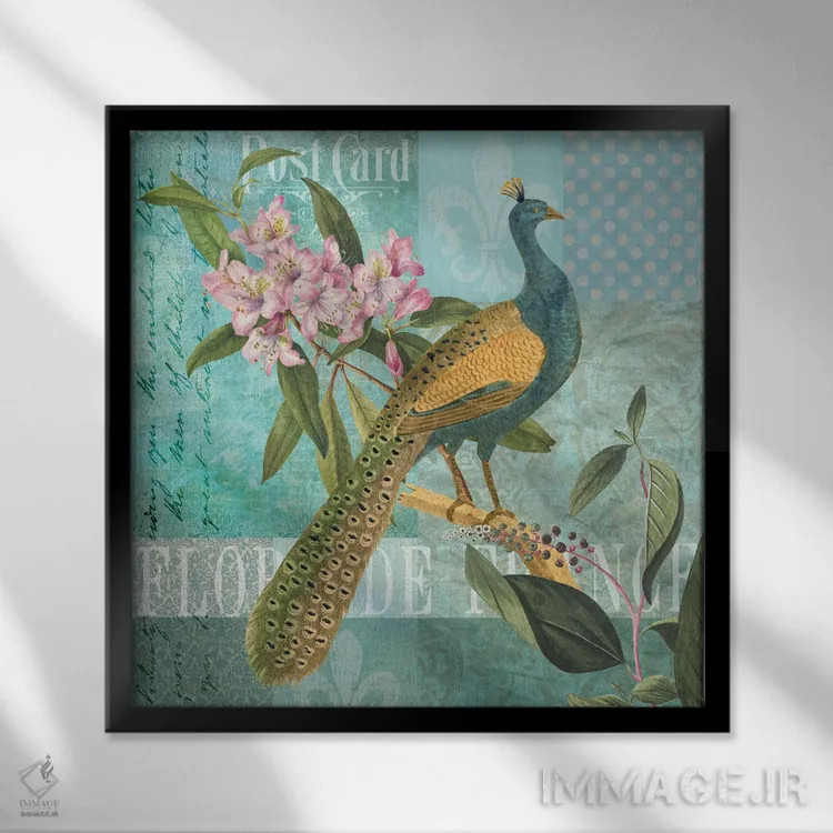 تابلو بهشت طاووسها اثر آندریا هازه - نمای قابدار مشکی