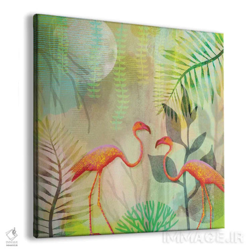 تابلو بهشت جادویی فلامینگوها اثر آندریا هازه - نمای پرسپکتیو محصول