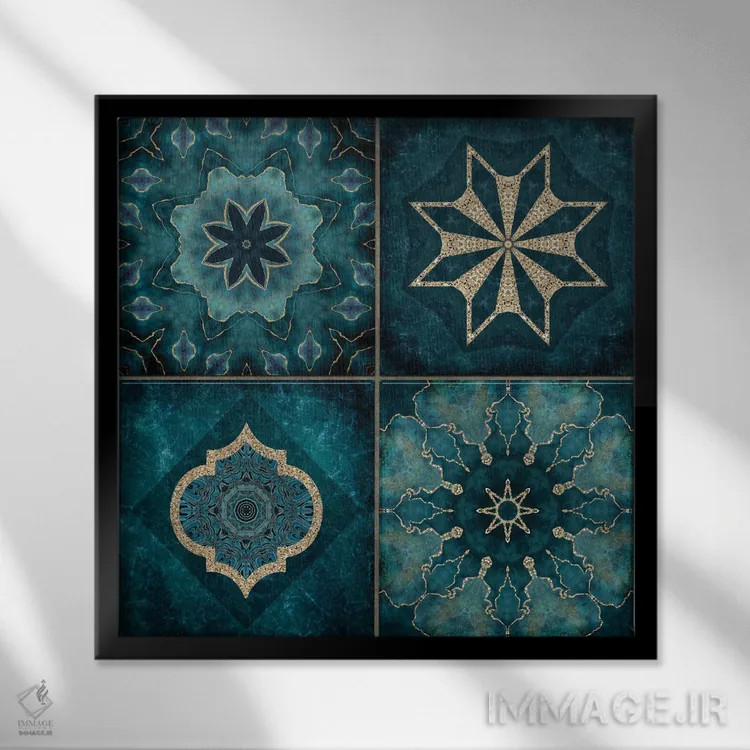 تابلو کاشیهای فیروزهای شیک اثر آندریا هازه - نمای قابدار مشکی