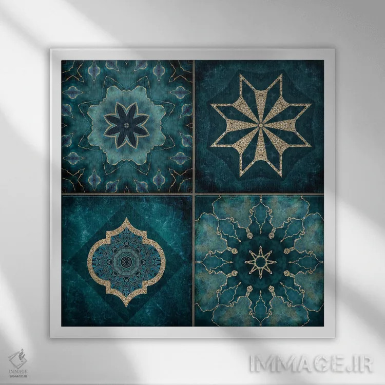 تابلو کاشیهای فیروزهای شیک اثر آندریا هازه - نمای قابدار سفید