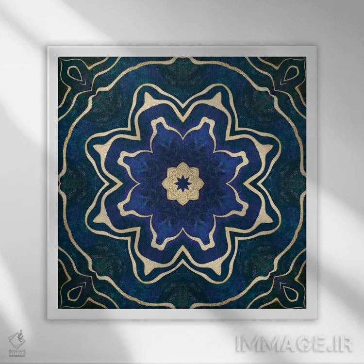 تابلو کاشی آبی طلایی اثر آندریا هازه - نمای قابدار سفید