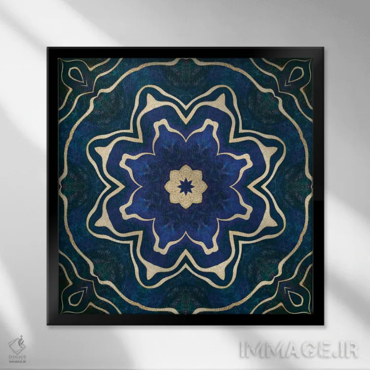 تابلو کاشی آبی طلایی اثر آندریا هازه - نمای قابدار مشکی