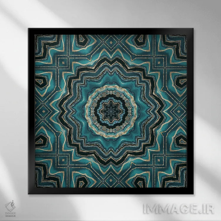 تابلو کاشی طلایی فیروزهای هفتم اثر آندریا هازه - نمای قابدار مشکی