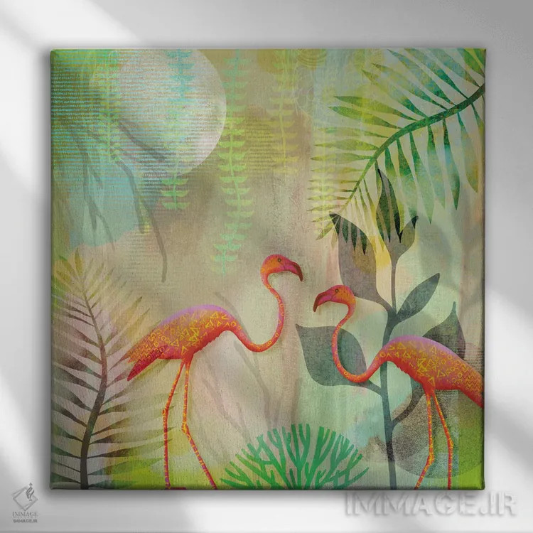 تابلو بهشت جادویی فلامینگوها اثر آندریا هازه - نمای روبهرو روی دیوار