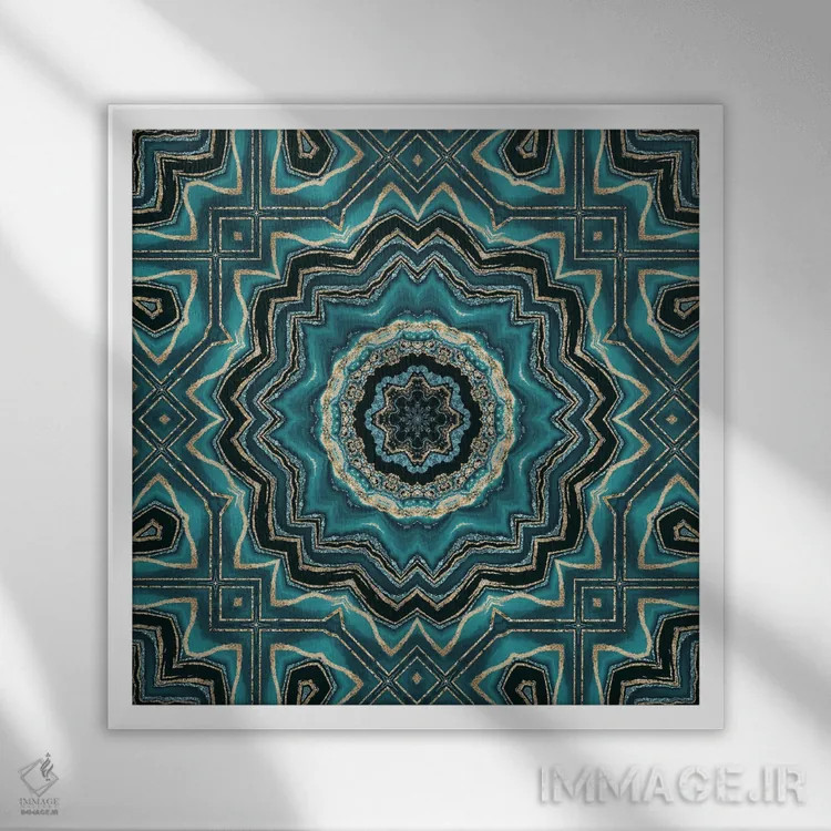 تابلو کاشی طلایی فیروزهای هفتم اثر آندریا هازه - نمای قابدار سفید