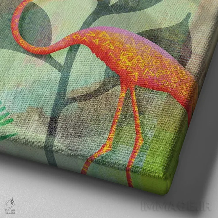 تابلو بهشت جادویی فلامینگوها اثر آندریا هازه - نمای نزدیک بافت بوم